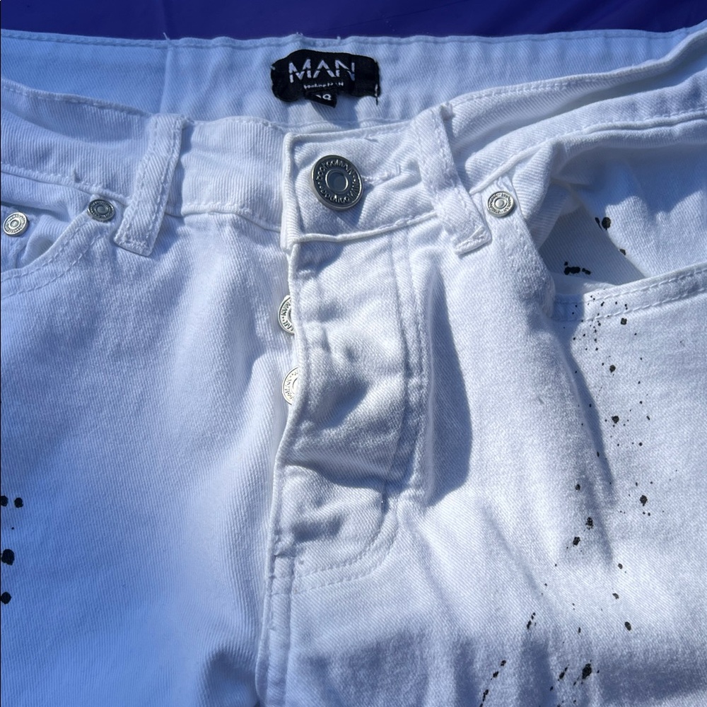 Boohoo White Jeans with Black Splatter